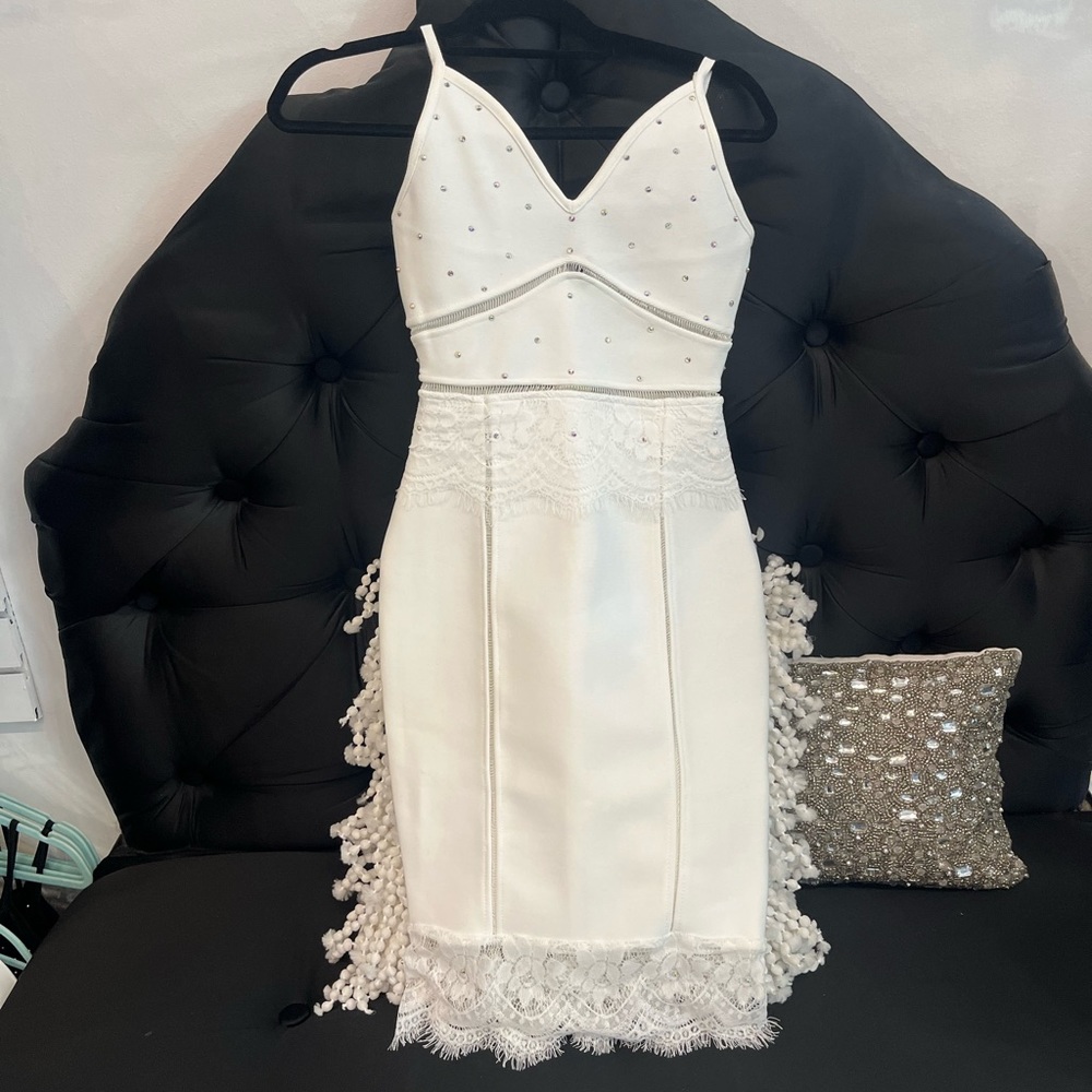Beautiful crystal customized white bandage dress